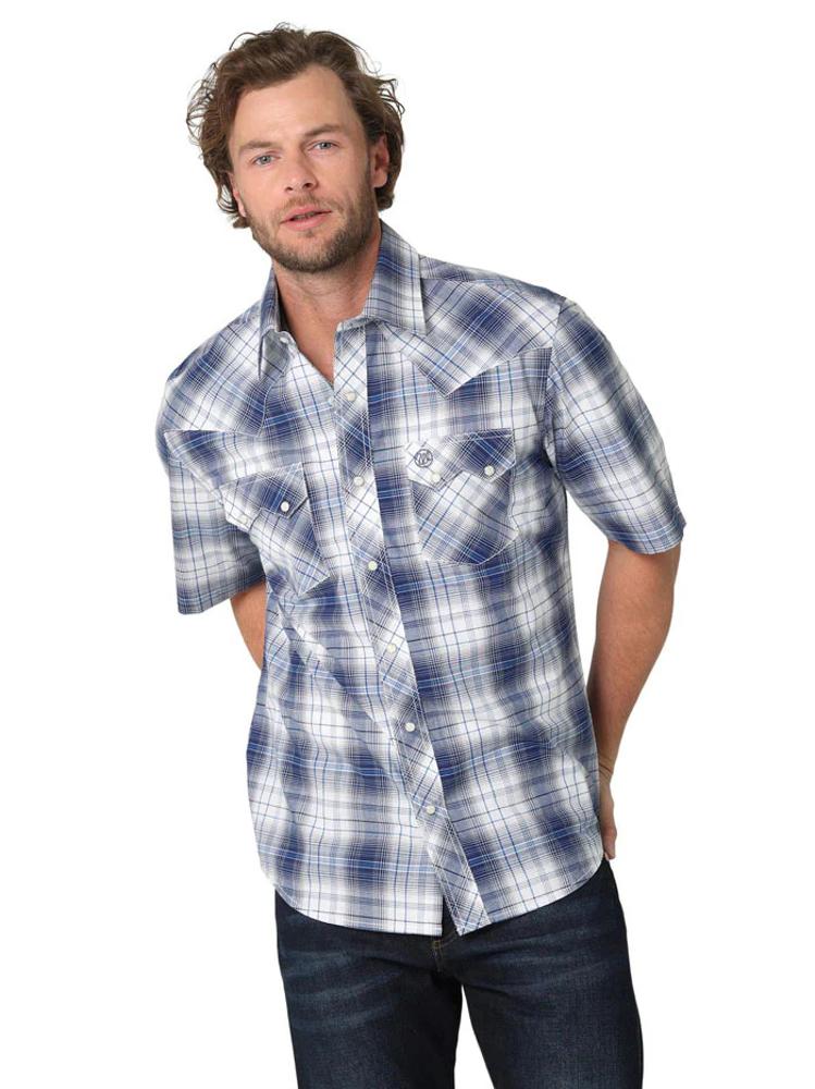 Wrangler Mens Retro Western Snap Blue-112324674