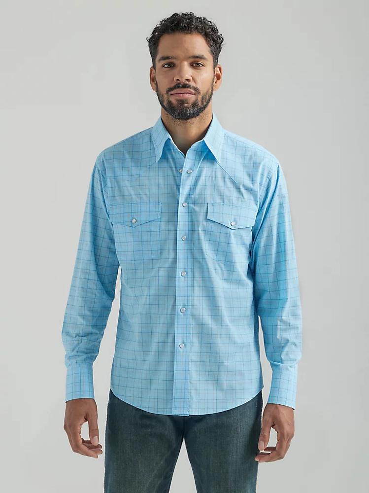 Wrangler Mens Western Shirt Snap Blue 4689-112324689