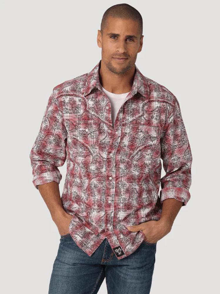 Wrangler Mens Rock 47 Shirt Snap Red-112324828