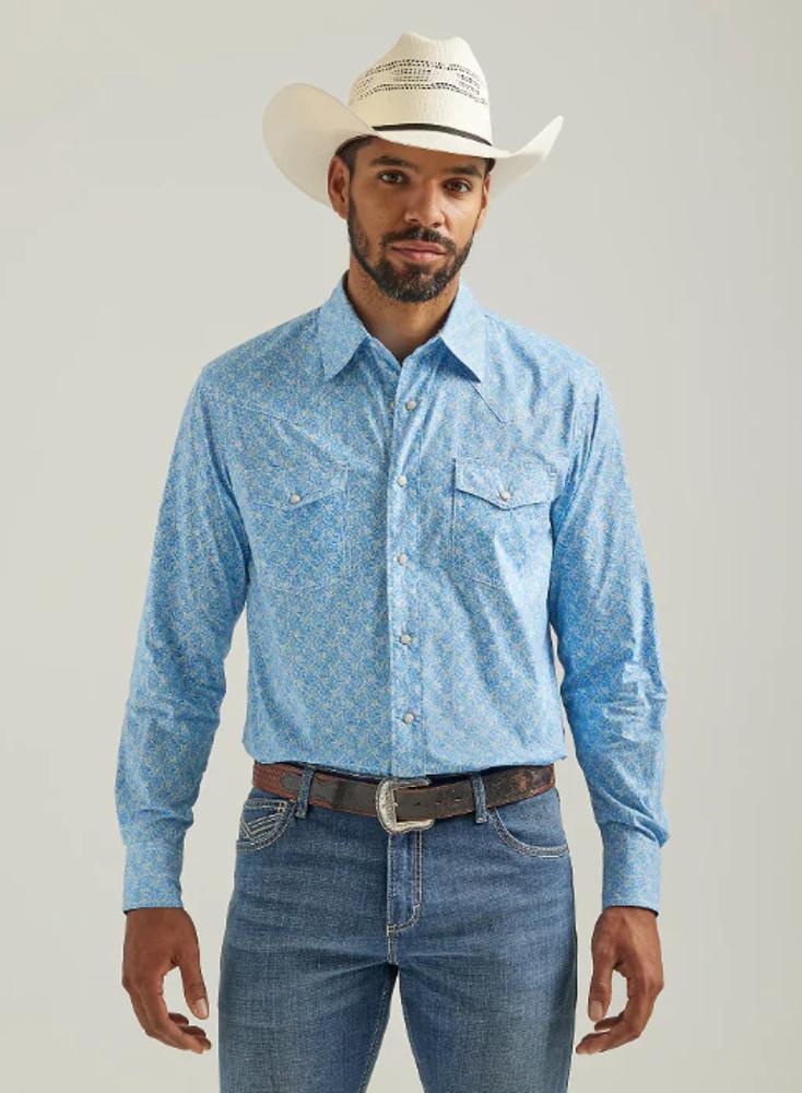 Wrangler Mens Competition Shirt Snap Blue-112324833
