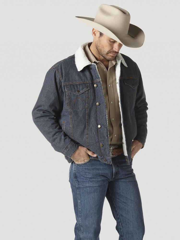 Wrangler Mens Sherpa Lined Denim Jacket Blue 56RT-74256RT