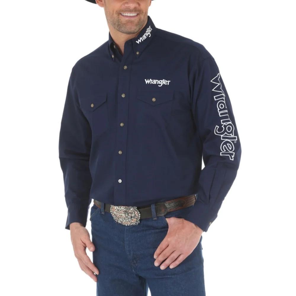 Wrangler Mens Logo Embroider Shirt Navy-MP2327N