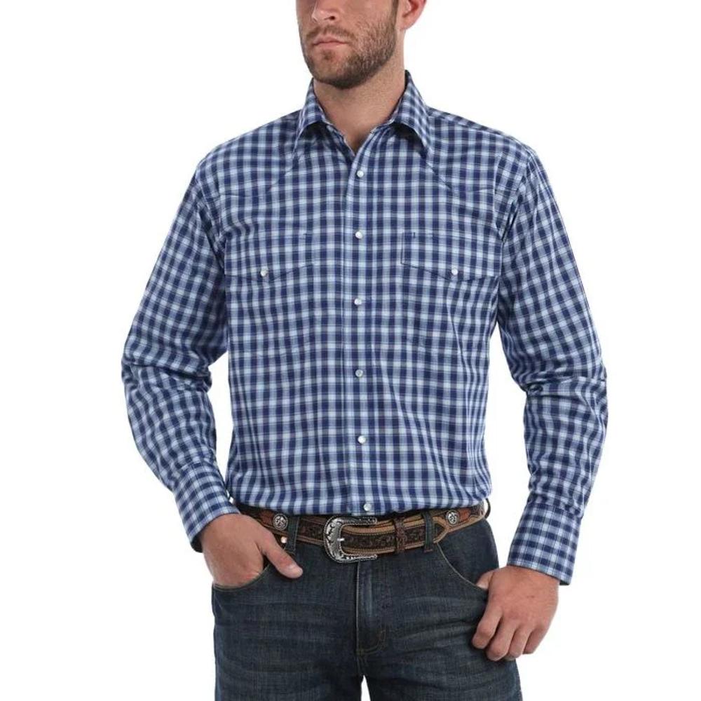 Wrangler Mens Wrinkle Resist Western Blue-MWR272B