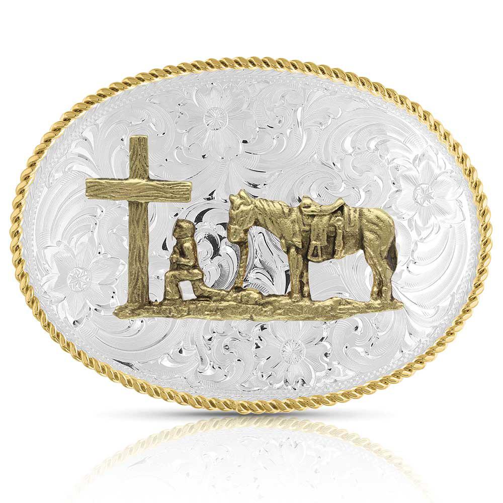 Montana Silversmiths Two-Toned Engraved Christian Cowboy Buckle-1849-731L