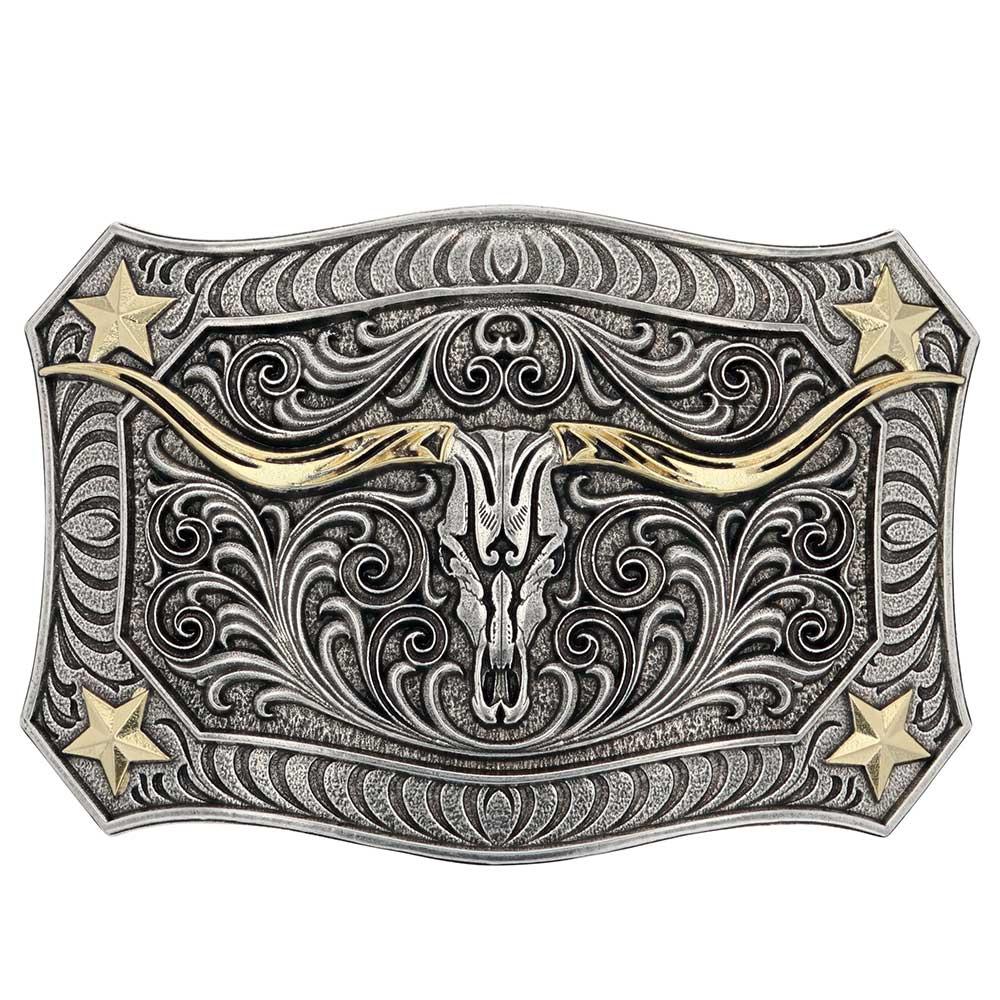Montana Silversmiths Longhorn Crest Filigree Buckle-A935