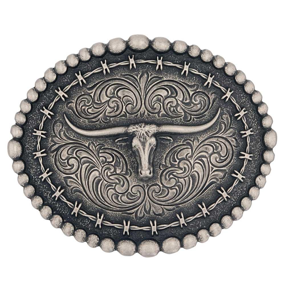 Montana Silversmiths Rustic Barbed Wire Longhorn Buckle-A972S