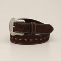 M and F Western Ariat Mens Belt 1 1/2" Tooled Tab Braided Strap Brown