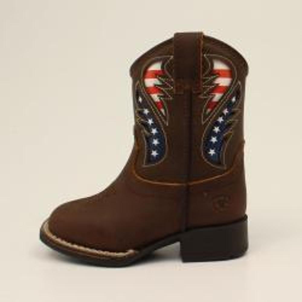M&F Western Ariat George Style Lil’ Stompers Toddler Boots USA Flag Brown