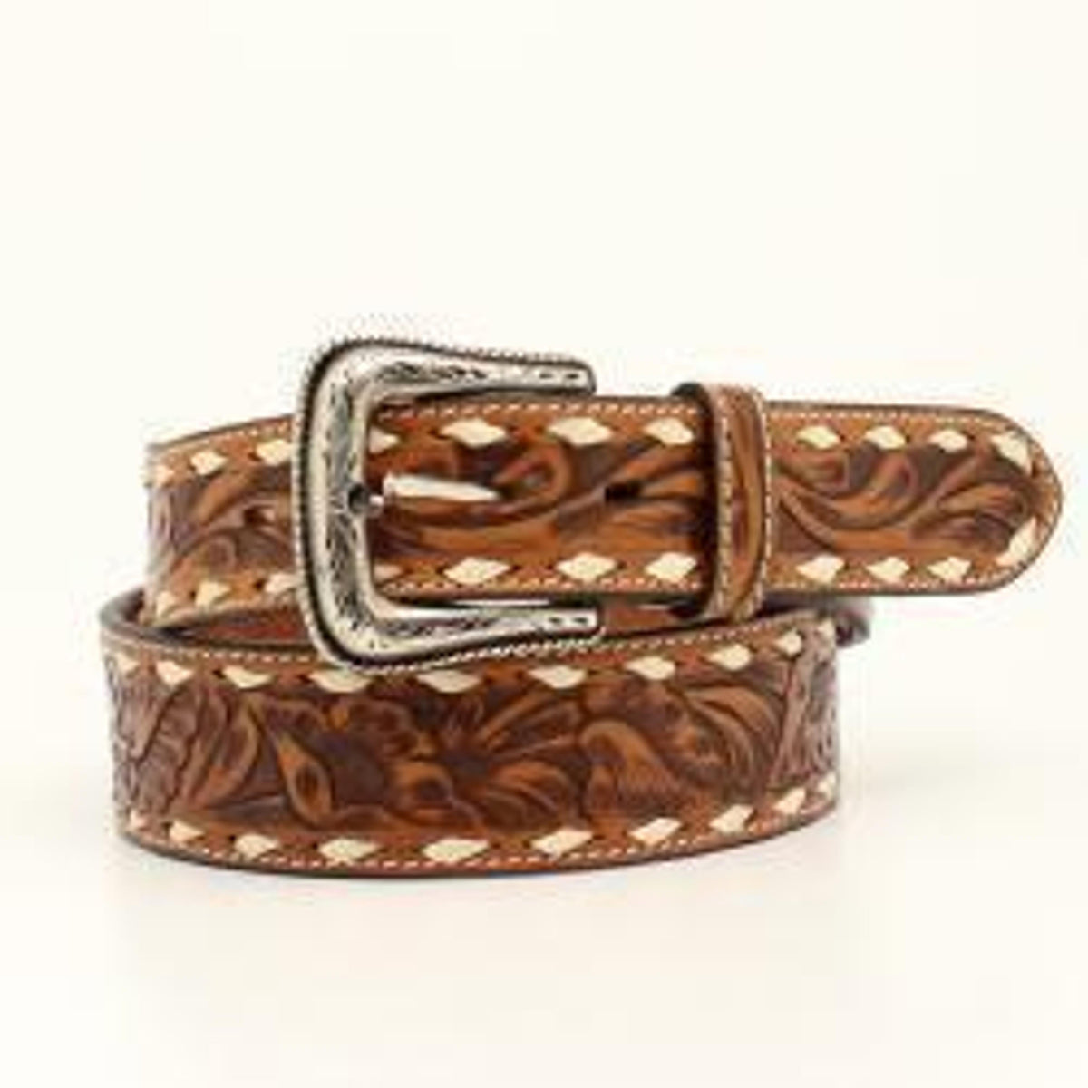 M and F Western Nocona Mens Belt 1 7/8 - 1 1/2 Buck Lacing Floral Tool