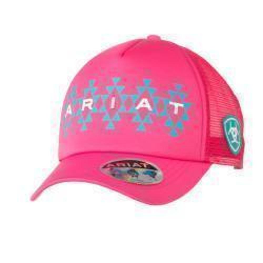 M&F Western Ariat Girls Ponyflo Cap Southwestern Logo Hot Pink
