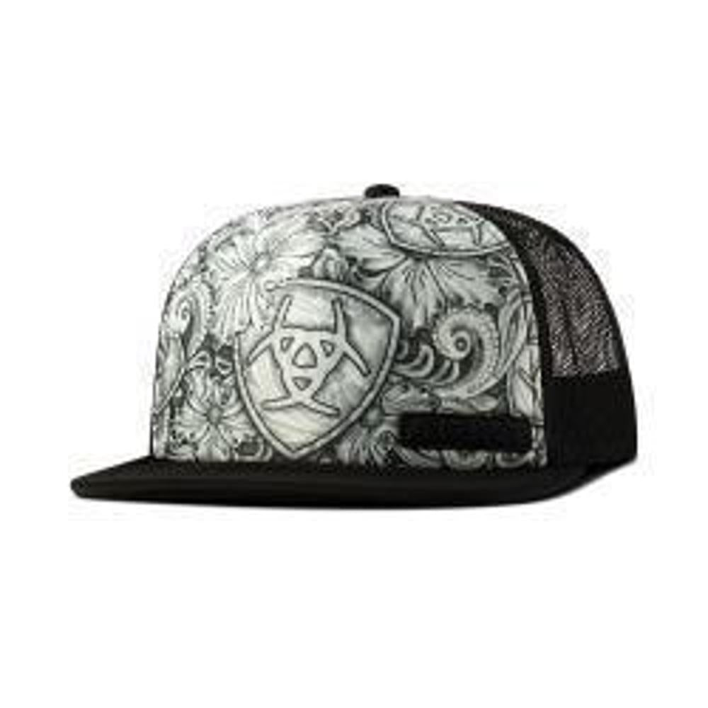 M&F Western Ariat Mens Snapback Tattoo Print Black/White