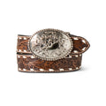 M and F Western Ariat Boys Belt 1 1/4" Hand Tooled Floral Buck Lacing