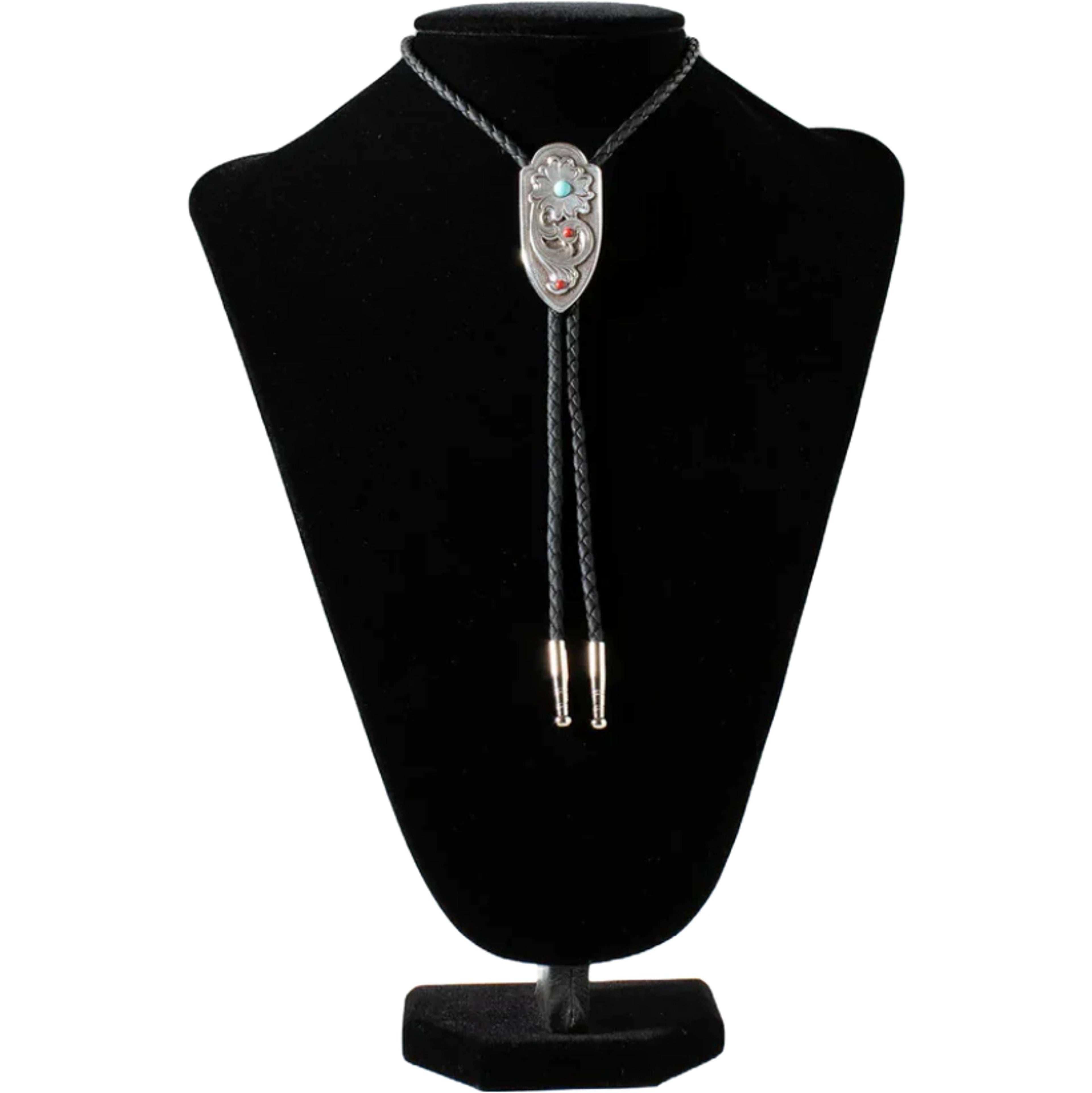 M and F Western Double S Bolo Tie Arrow Floral Turquoise Red