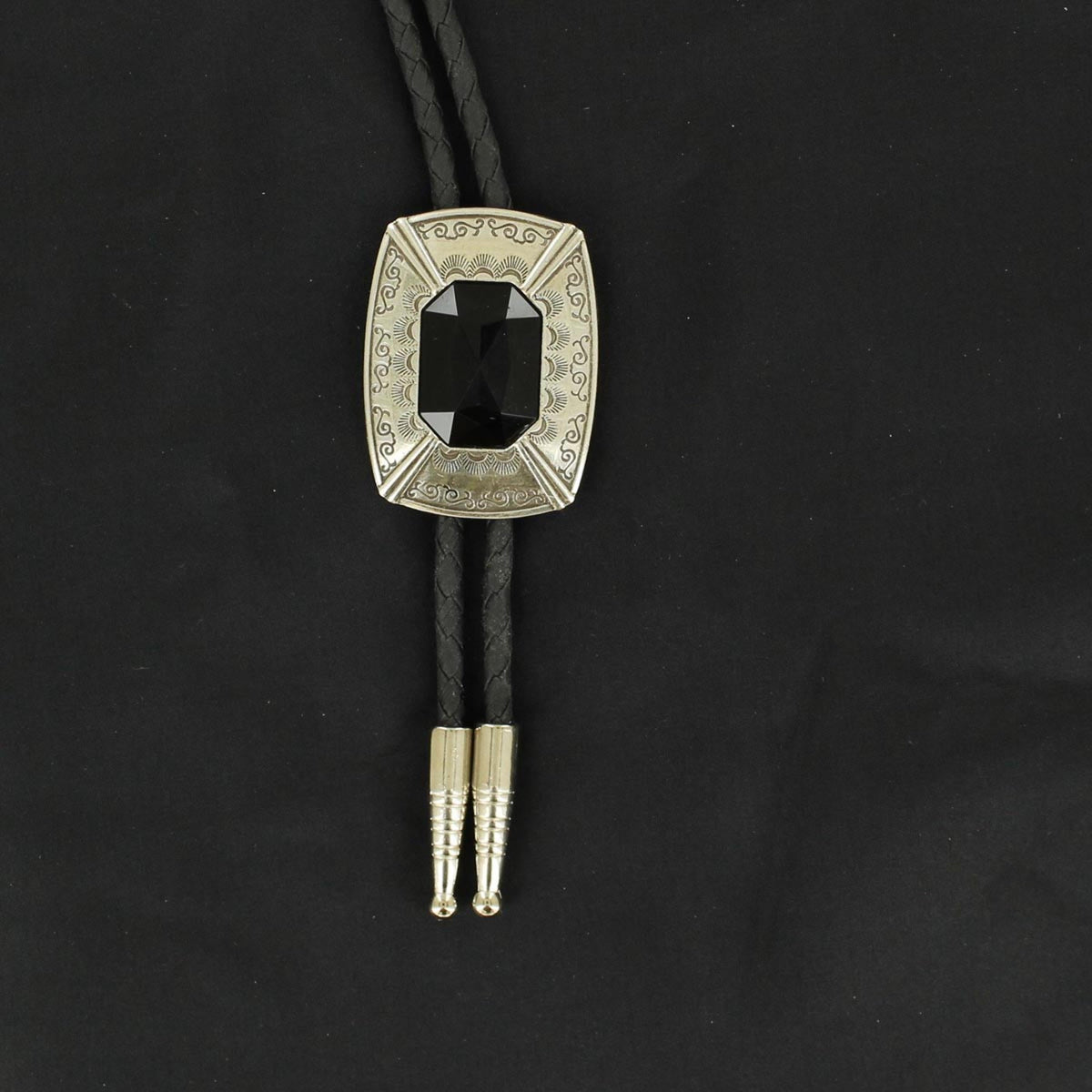 Double S Adult Black Stone Bolo Tie-22868