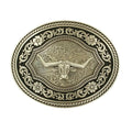M&F Western Oval Rope Edge Scroll Buckle With Longhorn Motif