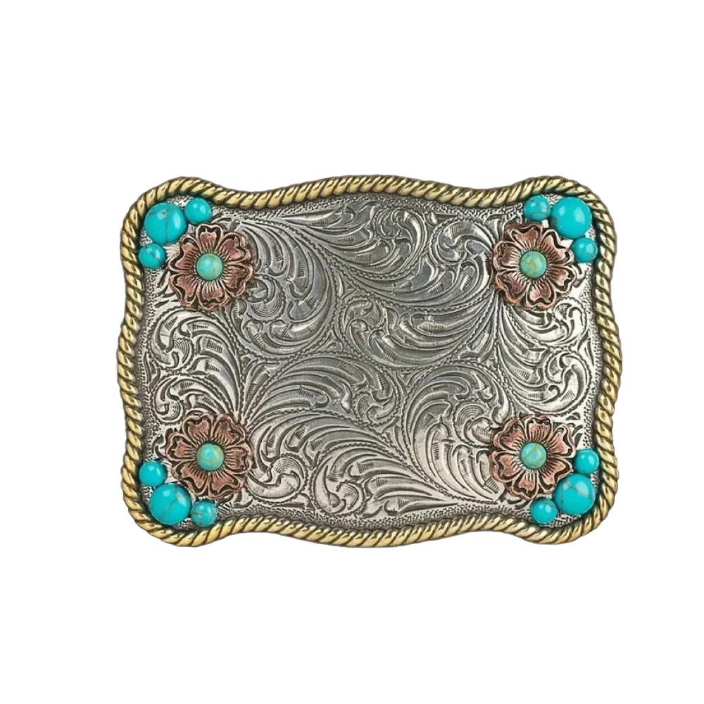 M&F Western Nocona Rectangle Buckle Flower Accent Turquoise Stones