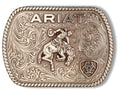 M and F Western Ariat Rectangle Vintage Saddle Bronc Antique Silver -