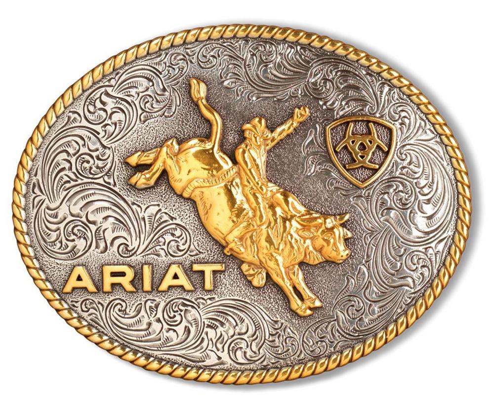 M&F Western Ariat Oval Rope Edge Bullrider Antique Silver And Antique Gold