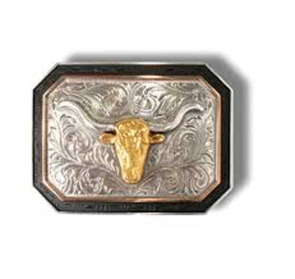 M&F Western Ariat Rectangle Buckle Longhorn Motif