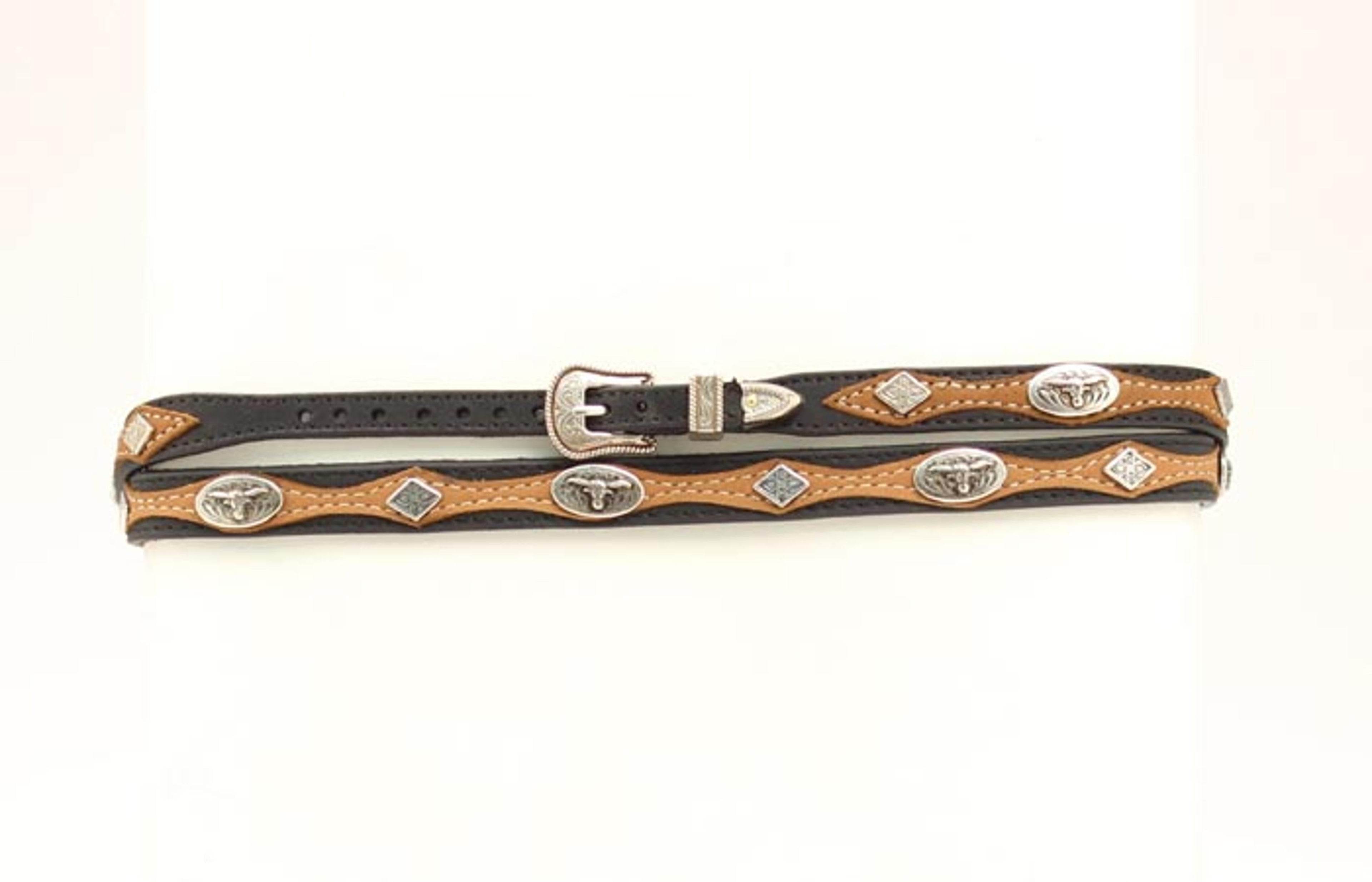 M and F Western 3/8 Genuine Leather Hatband With Longhorn Conchos - Me