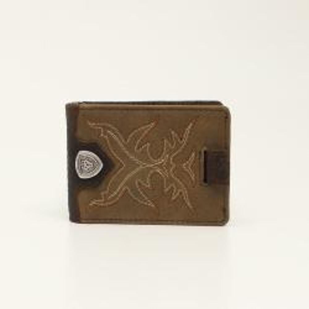 M&F Western Ariat Bifold Money Clip Boot Stitch Brown