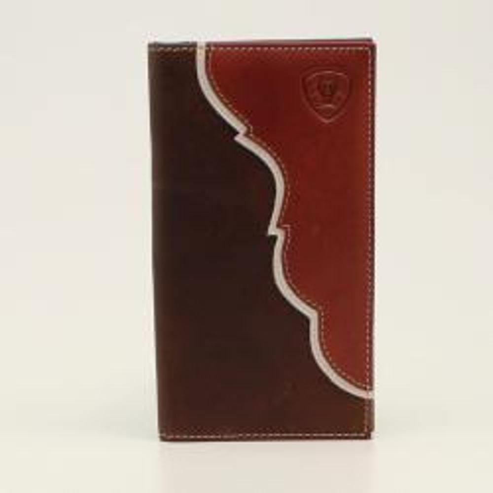 M&F Western Ariat Mens Rodeo Wallet Two Tone Shield Logo Tan