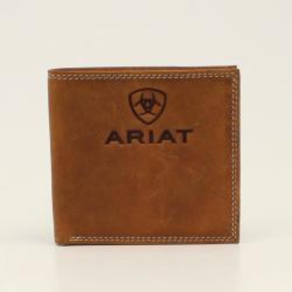 M&F Western Ariat Mens Bifold Wallet Embossed Logo Medium Brown