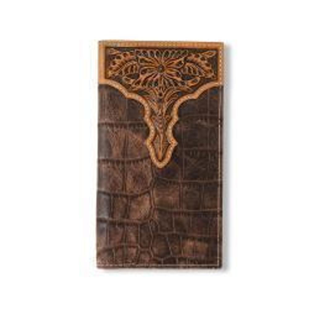 M&F Western Ariat Rodeo Wallet Croc Floral Embossed Brown