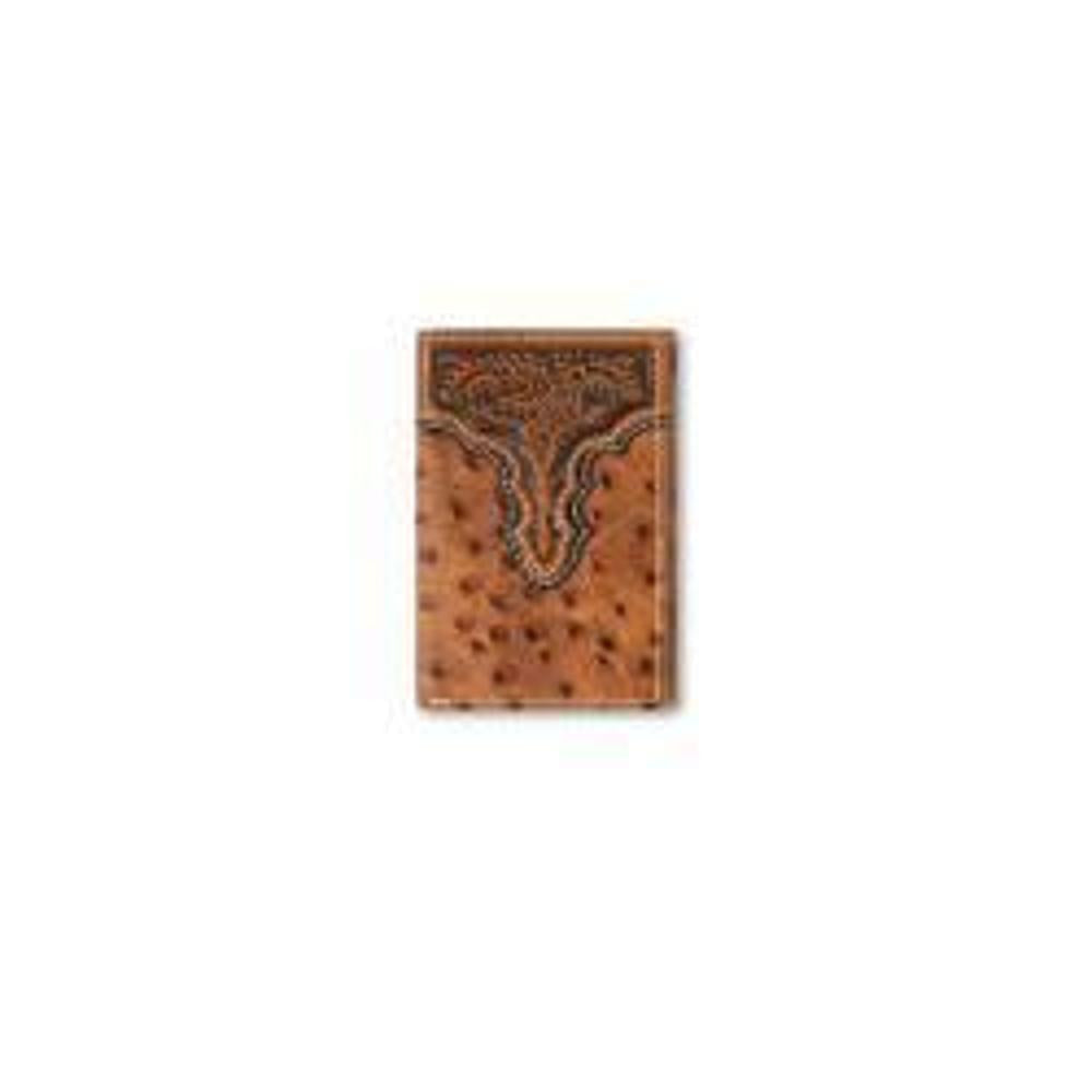 M&F Western Ariat Trifold Wallet Ostrich Floral Embossed Brown