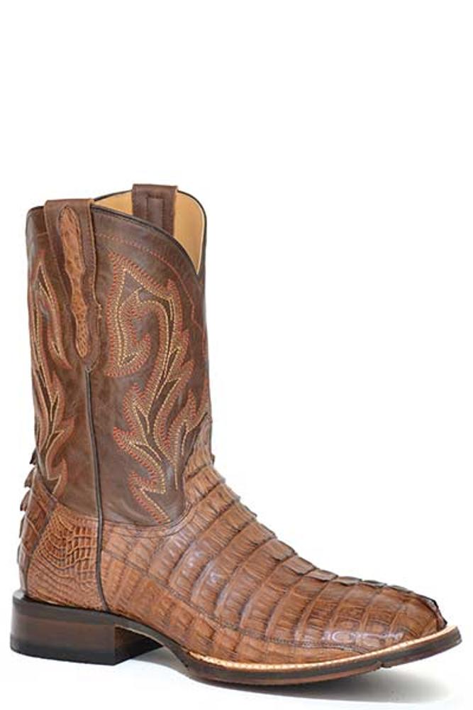 Roper Mens CAMERON Square Toe Burnish Brown Caiman Tail Vamp-20-8819-3885BR