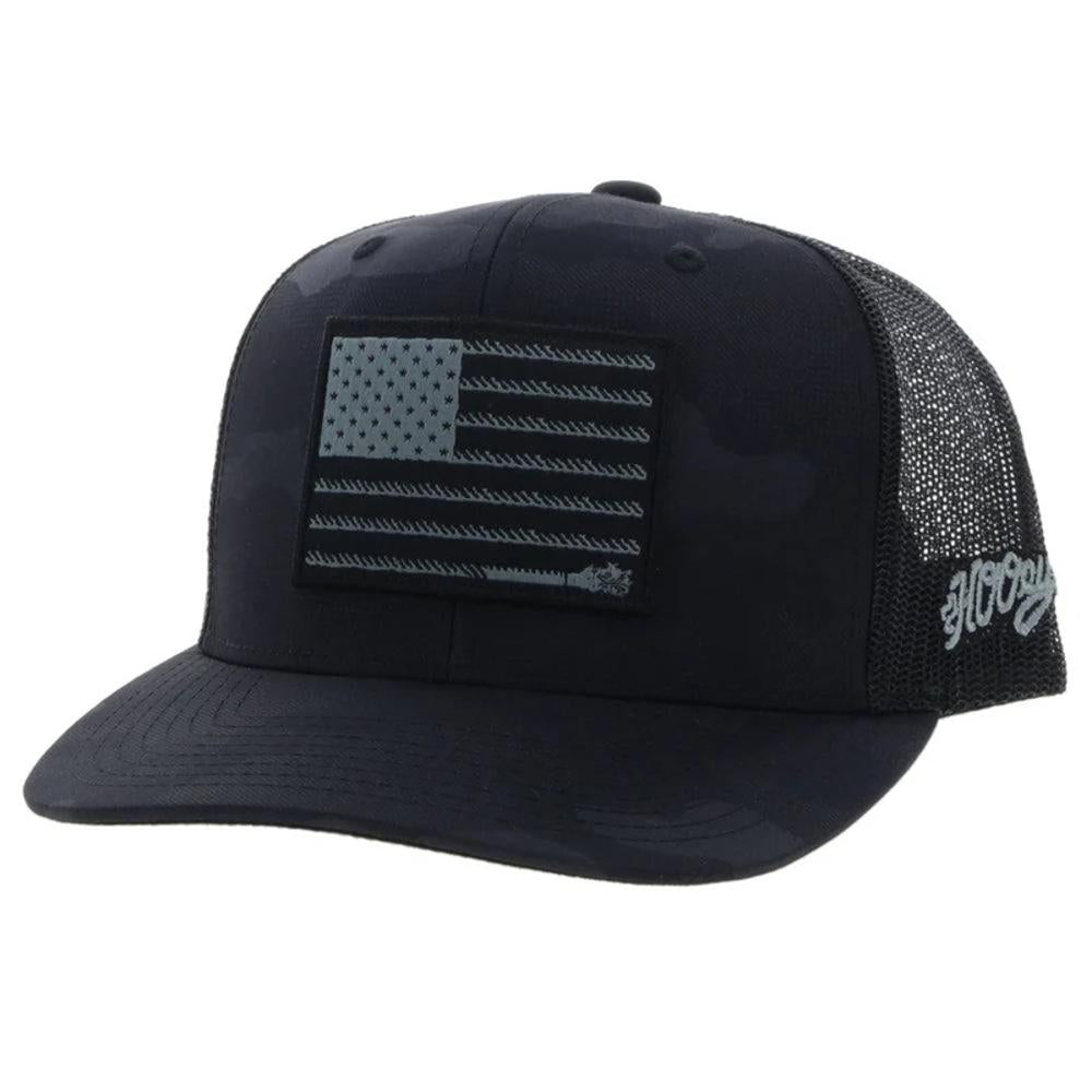 Hooey Kids Liberty Roper Hooey Black 6-Panel Trucker With Black / Grey Flag Patch-2210TBK-Y