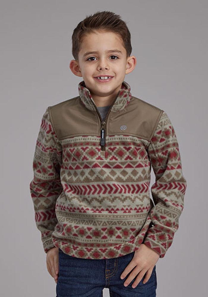 Roper Kids 1/4 Zip Polar Fleece Red/Olive - Red-397-692-6100RE