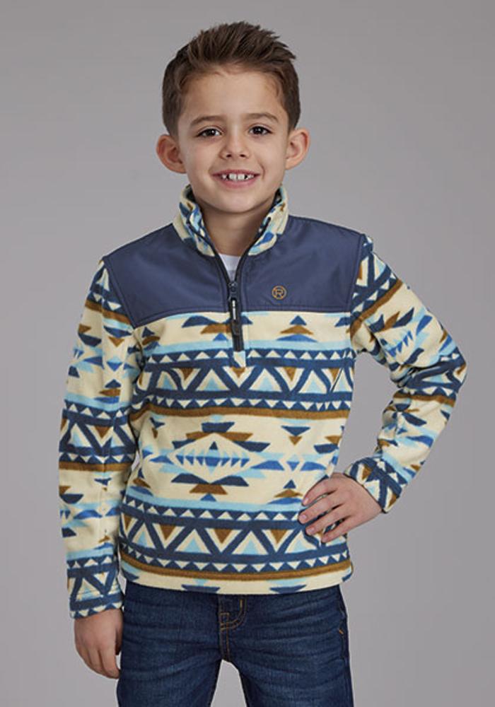 Roper Kids 1/4 Zip Polar Fleece Navy Aztec - White-397-692-6101WH