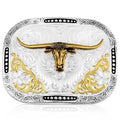 Montana Silversmiths Class Act Two Tone Belt Buckle With Longhorn-53510-767H