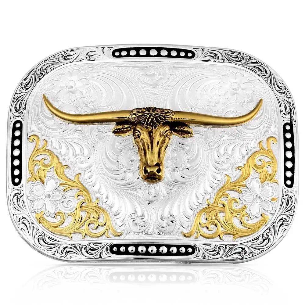 Montana Silversmiths Class Act Two Tone Belt Buckle With Longhorn-53510-767H