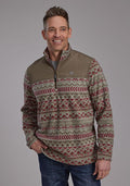 Roper Mens Mirco Fleece 1/4 Zip Wht Aztec - Red-97-692-6100RE