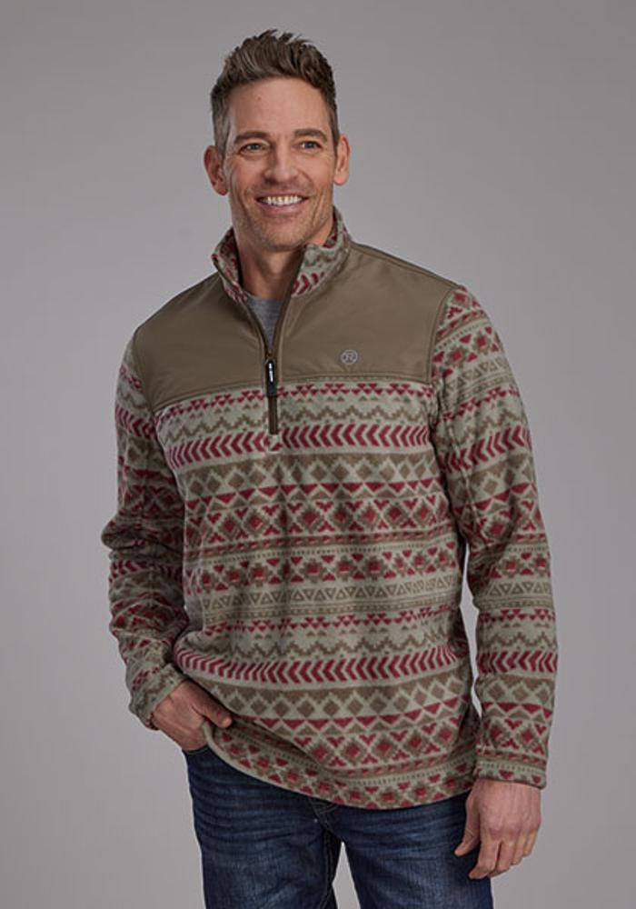 Roper Mens Mirco Fleece 1/4 Zip Wht Aztec - Red-97-692-6100RE