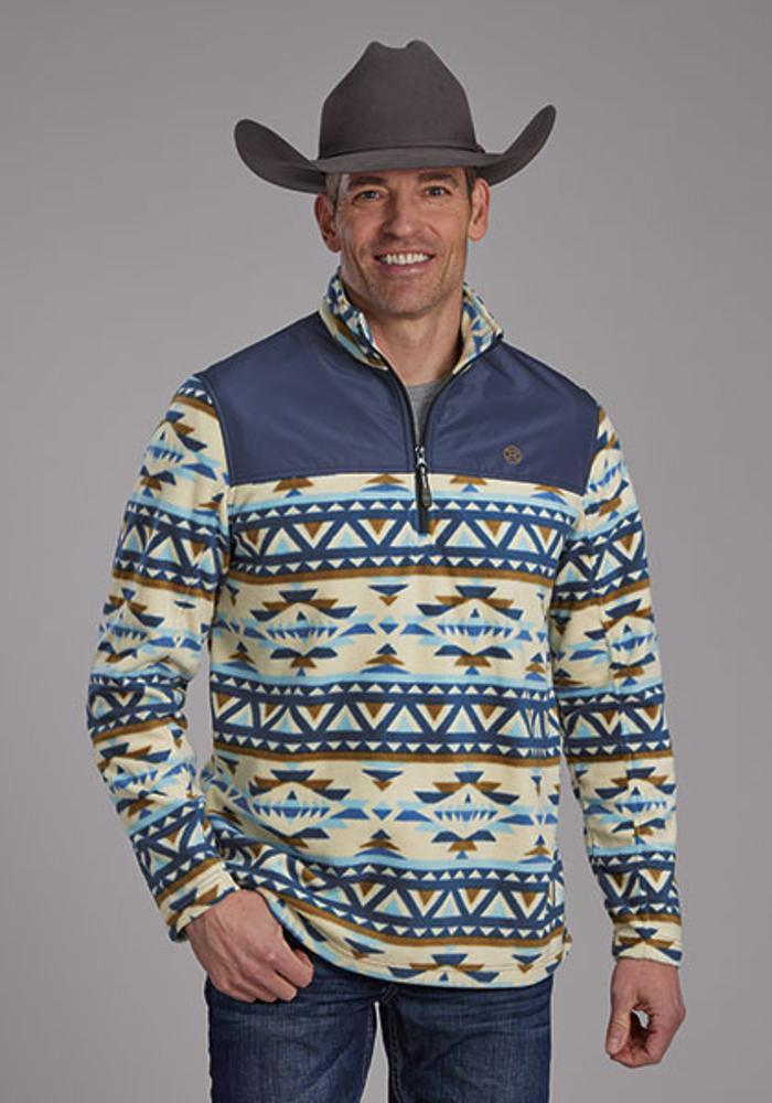 Roper Mens Mirco Fleece 1/4 Zip Wht Aztec 6101WH - White-97-692-6101WH