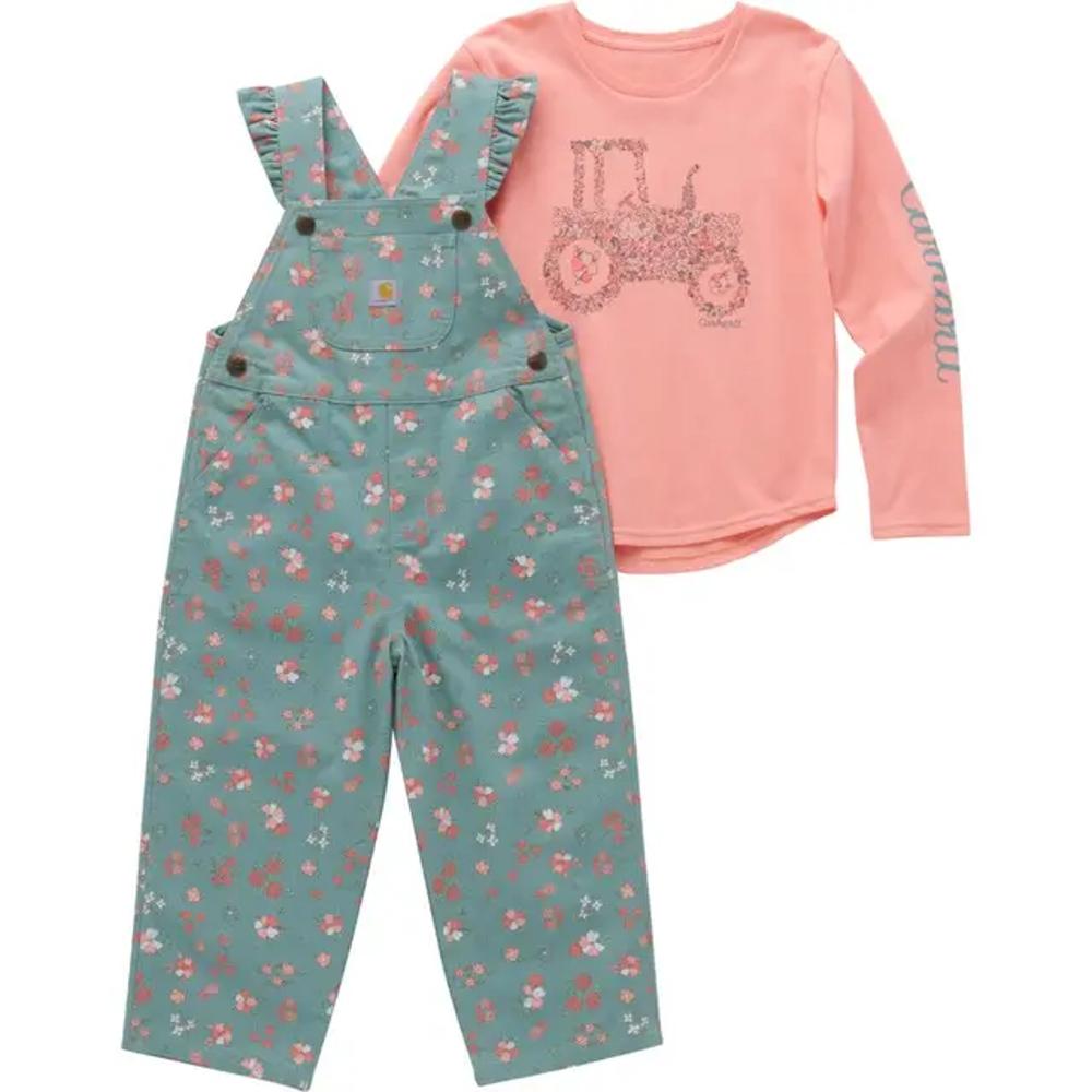 Carhartt Kids Ls Bodysuit And Ruffle Trim Canvas Overall Set-CG9905-GH5-T