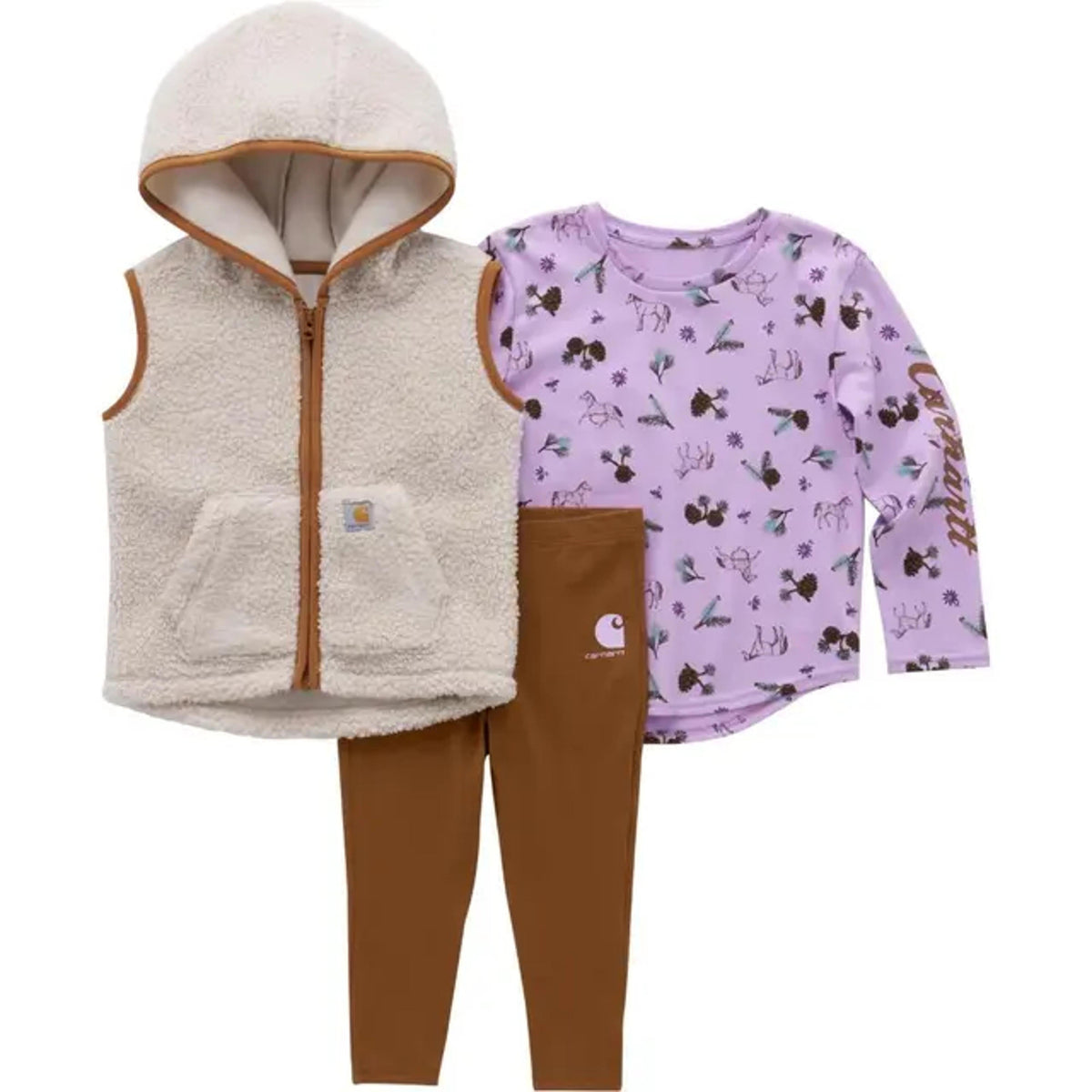 Carhartt Kids LS Print T-Shirt, Sherpa Vest and Legging Set-CG9911-D15-T