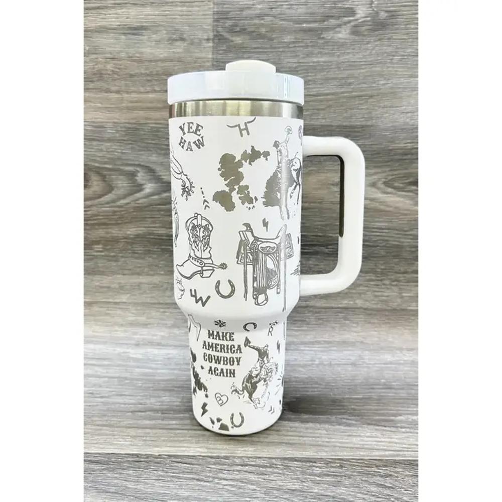 Deshend Enterprise Western Cowboy Stainless Steel Tumblers Cup 40Oz | White-COWBOTT-WHITE