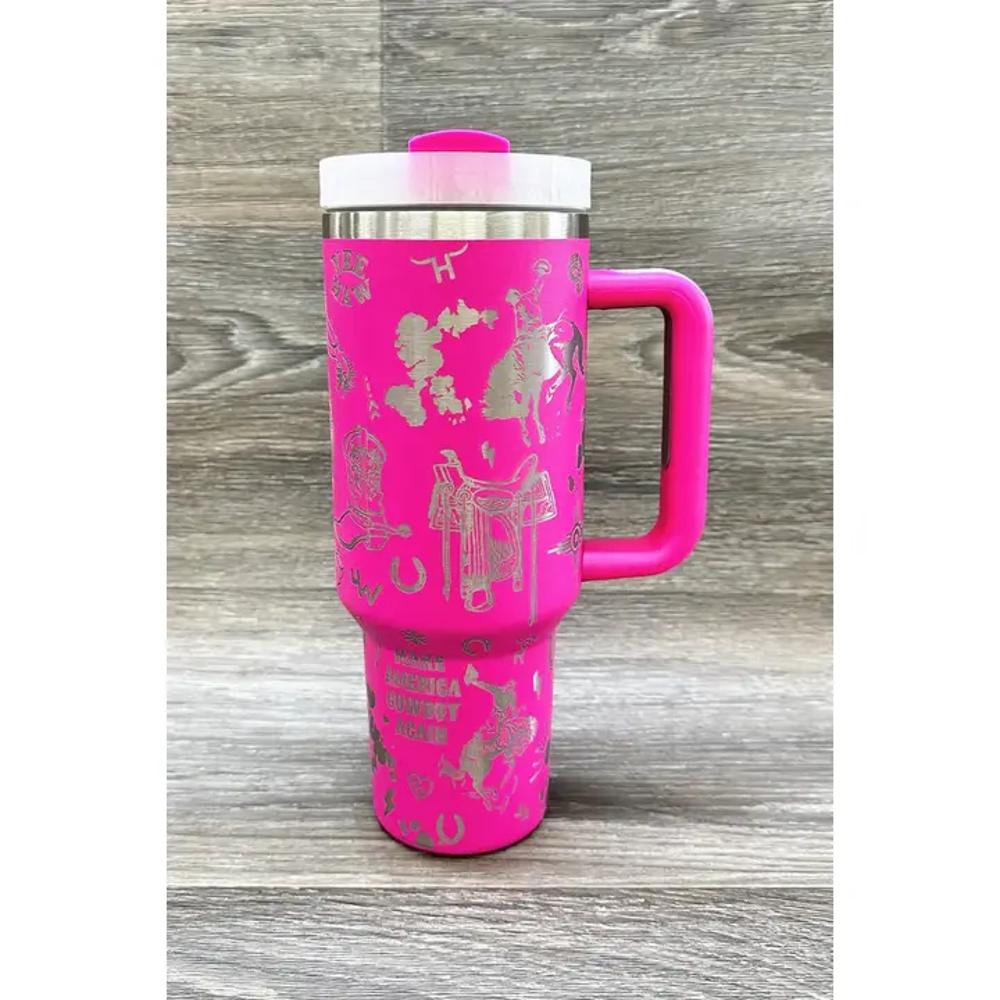 Deshend Enterprise Deshend Western Cowboy Stainless Steel Tumblers Cup 40oz | Hot Pink-COWBOYT-HPINK