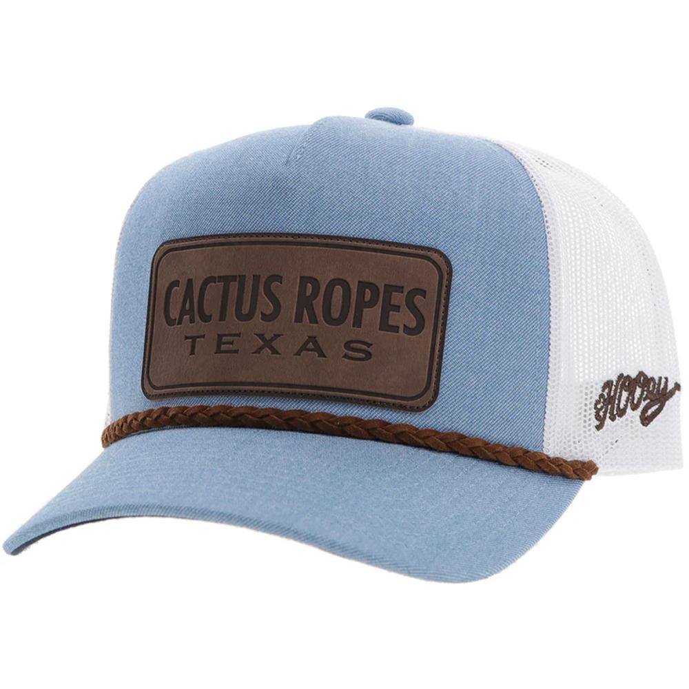 Hooey Cr107 Cactus Ropes Denim / White 5-Panel Trucker With Leather Rectangle Patch-CR107