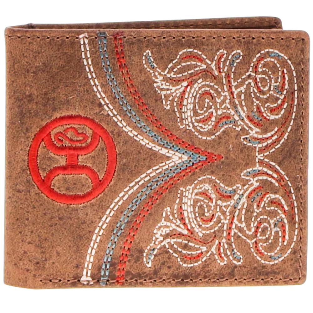 Hooey Ranger Hooey Logo Boot Stitch Filigree Embroidered Black Bifold Wallet With I-HBF016-BR