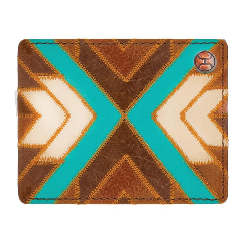 Hooey Montezuma Patchwork Front Pocket Bi-Fold Wallet with Turquoise Accents and Hooe-HFBF007-BRTQ