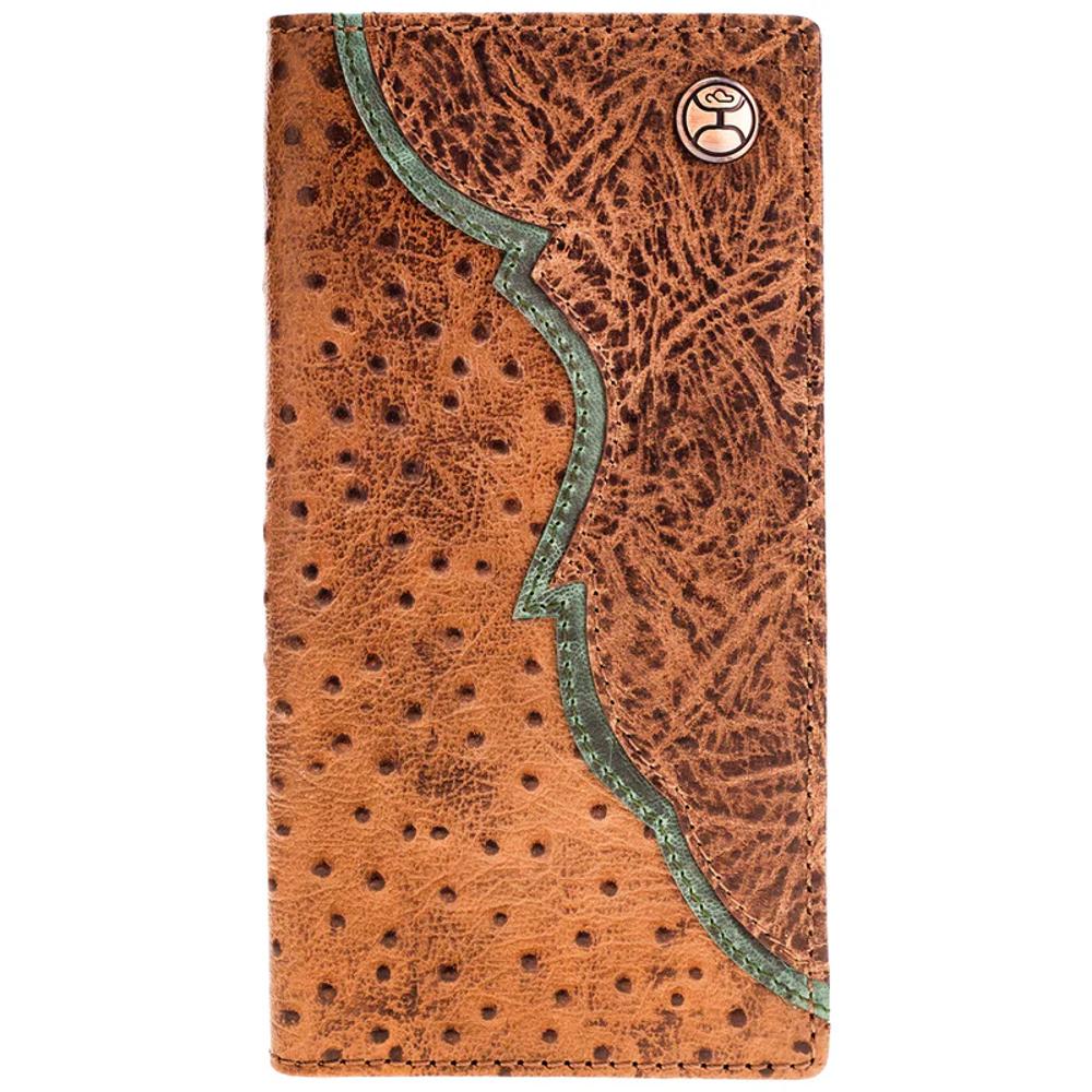 Hooey Sawyer Hooey Ostrich Print Leather Rodeo Wallet With Brown Overlay And Turquois-HW032-TNBR