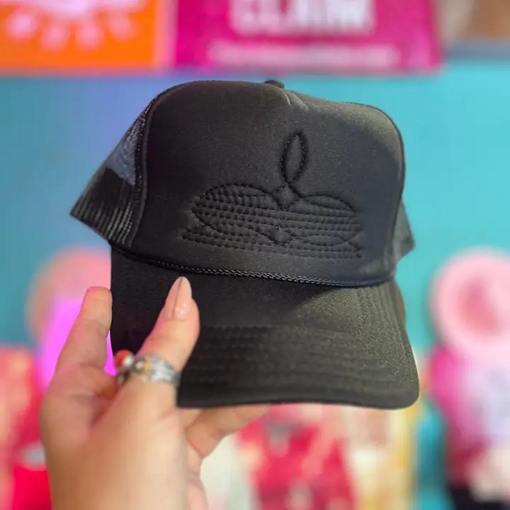 The Lattimore Claim Lattimore Western Boot Stitch Trucker Cap Black - Multiple Thread Colo | Black-BOOTS-BLBL