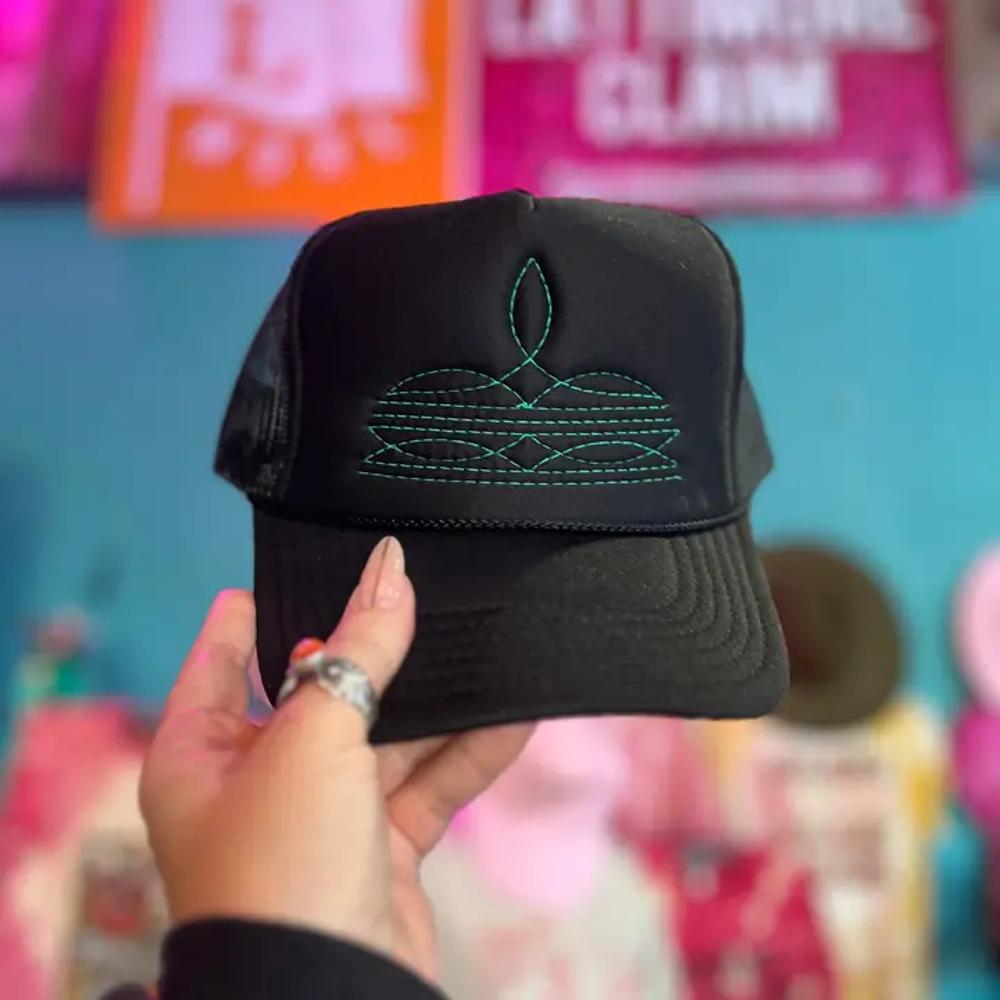 The Lattimore Claim Lattimore Western Boot Stitch Trucker Cap Black - Multiple Thread Colo | Turquoise-BOOTS-BLTURQ