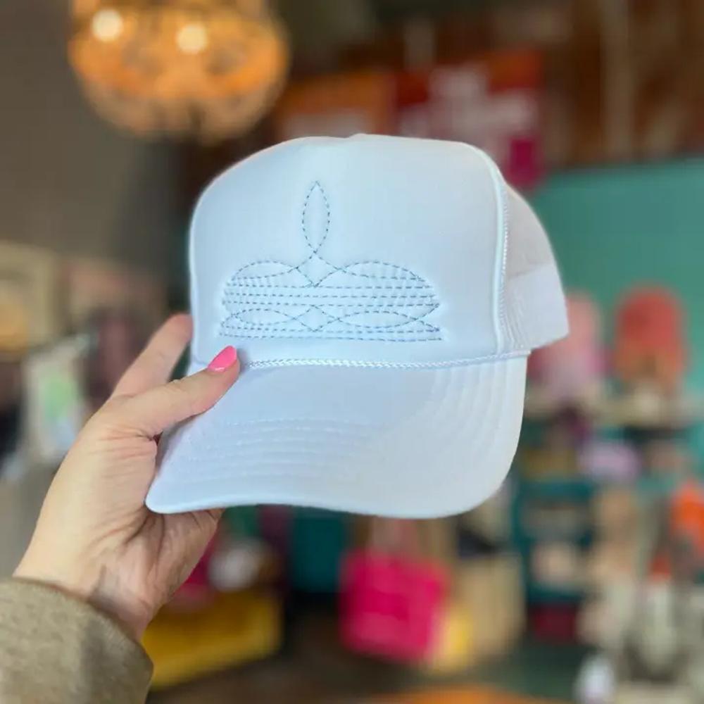 The Lattimore Claim Lattimore Western Boot Stitch Hat- White | Baby Blue-BOOTS-WHBBL