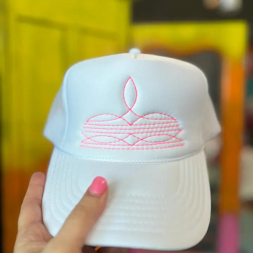 The Lattimore Claim Lattimore Western Boot Stitch Hat- White | Hot Pink-BOOTS-WHHPI
